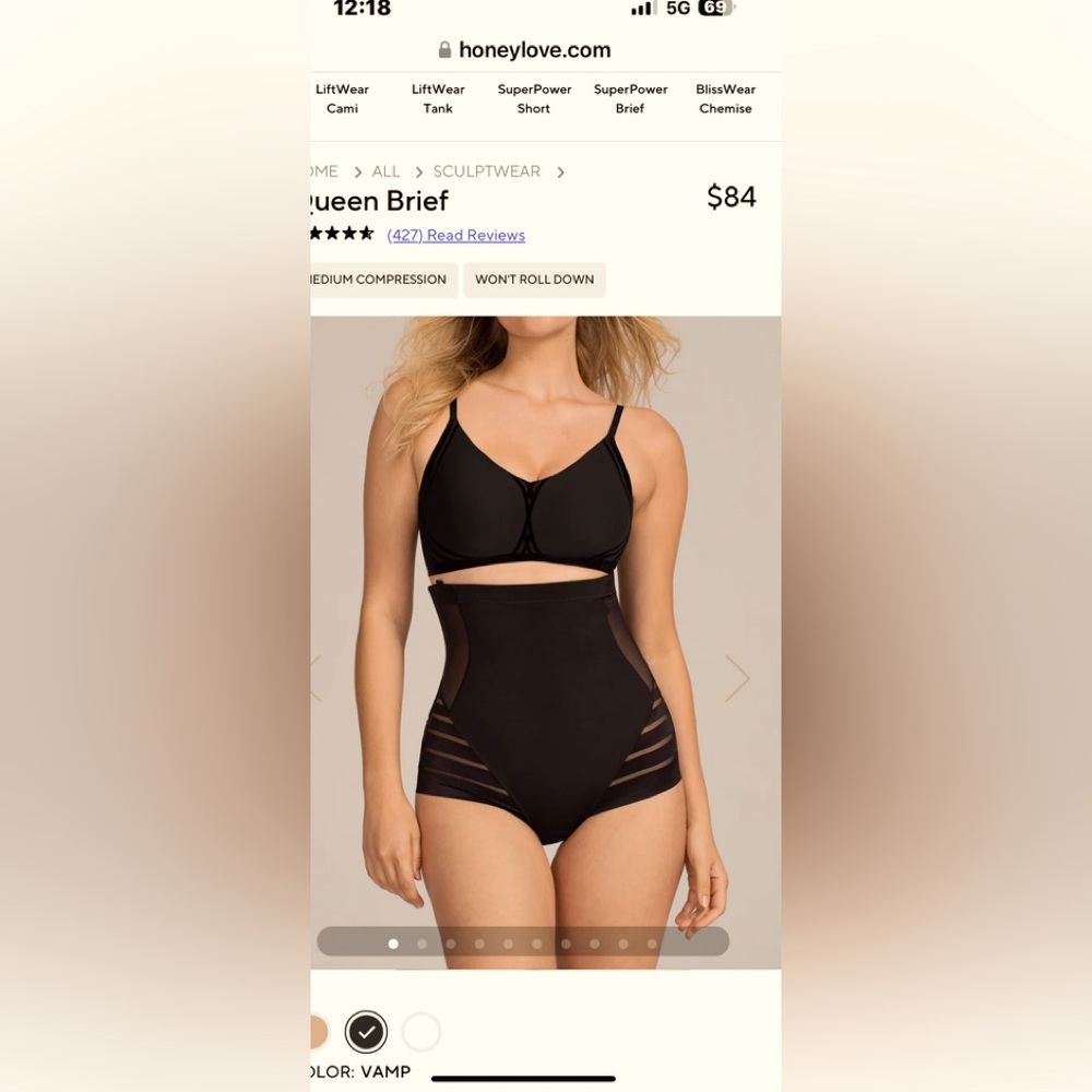 HoneyLove SculptWear Queen Brief in black. Size L. No straps. Never been used 🌸